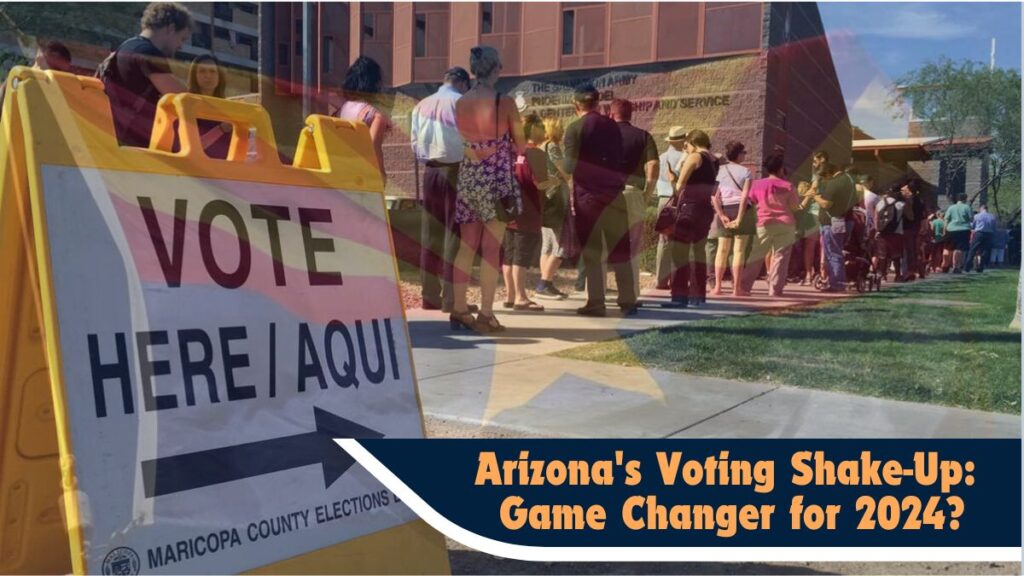 Image depicting the Arizona state flag with a ballot box in the foreground, symbolizing recent changes in Arizona's voting laws that require proof of citizenship for federal elections.